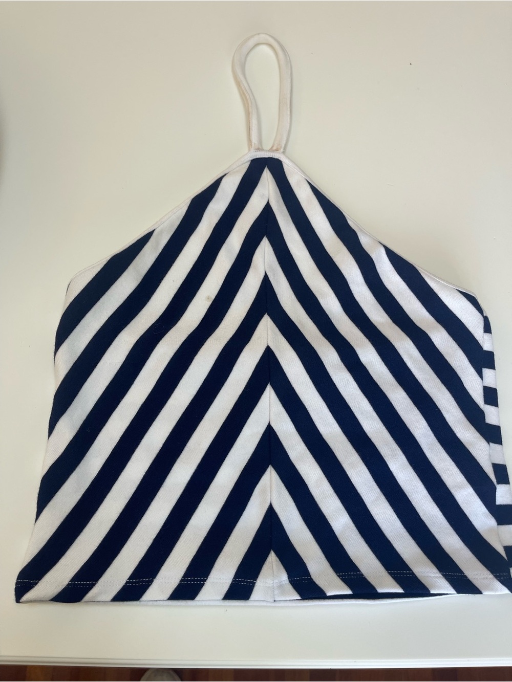 Zara Navy and White stripped Chevron Halter Crop Top Sz L